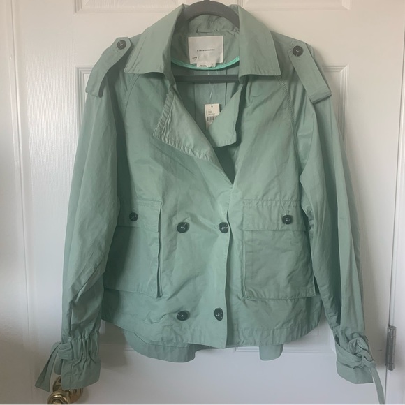By Anthropologie Cropped Trench Coat – Mint – Size Large – NWT - Picture 5 of 16